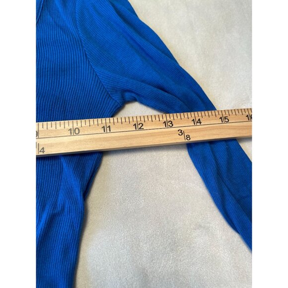 Theory Blue Ribbed Long-Sleeve Scoop Neck Knit Top Streetwear Gorecorp Y2K Boho - Picture 3 of 10